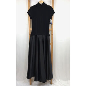 NWT Vintage Tadashi Shoji Black Mixed Material Maxi Gown Size 12 Made in USA